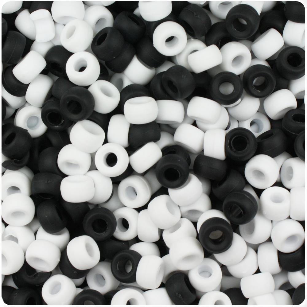 Black & White Matte 6.5mm Mini Barrel Pony Beads (200pcs)