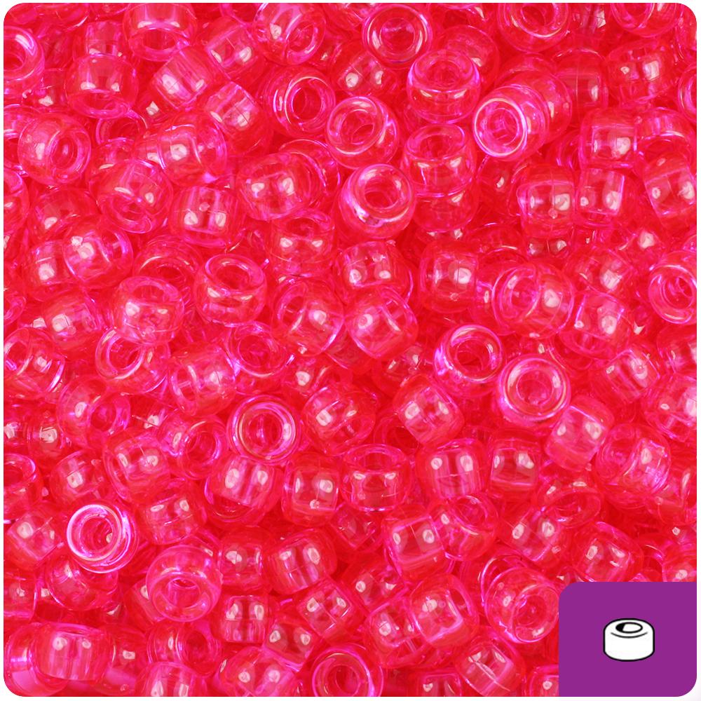 Hot Pink Transparent 6.5mm Mini Barrel Pony Beads (200pcs)