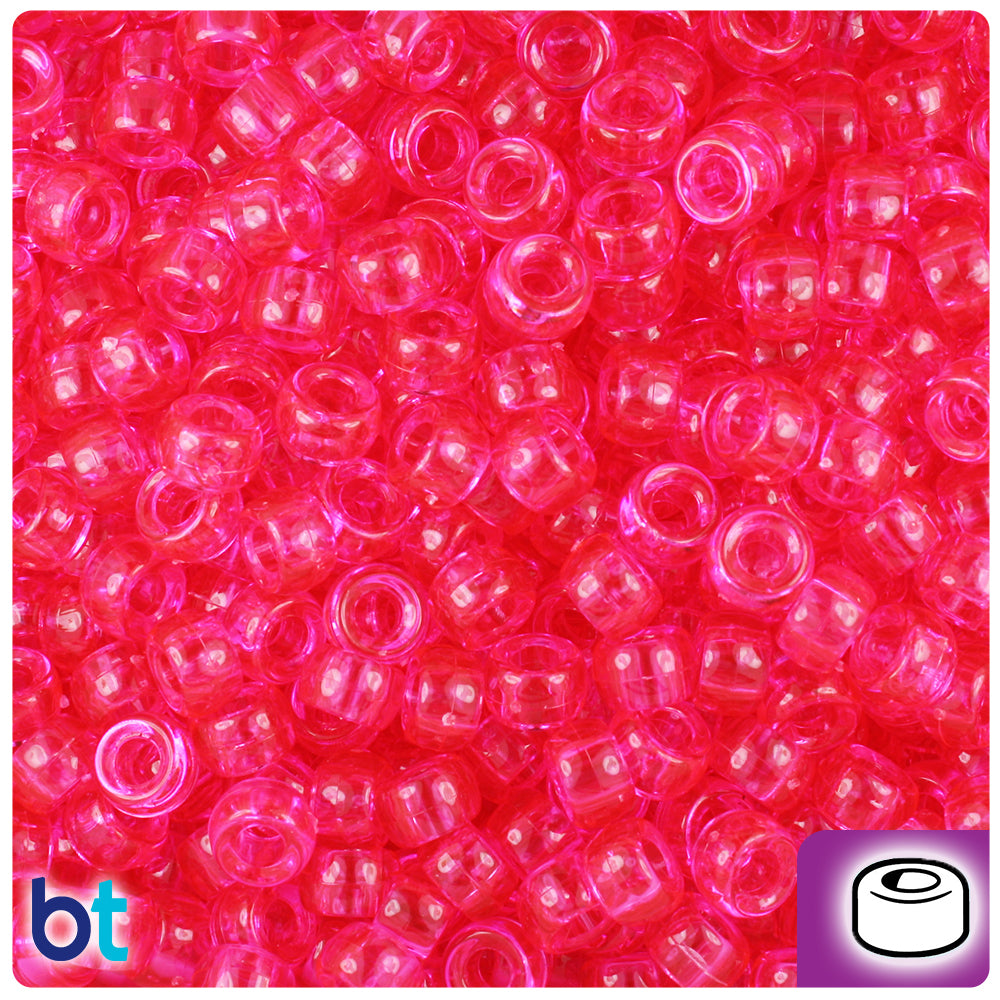 Hot Pink Transparent 6.5mm Mini Barrel Pony Beads (1000pcs)
