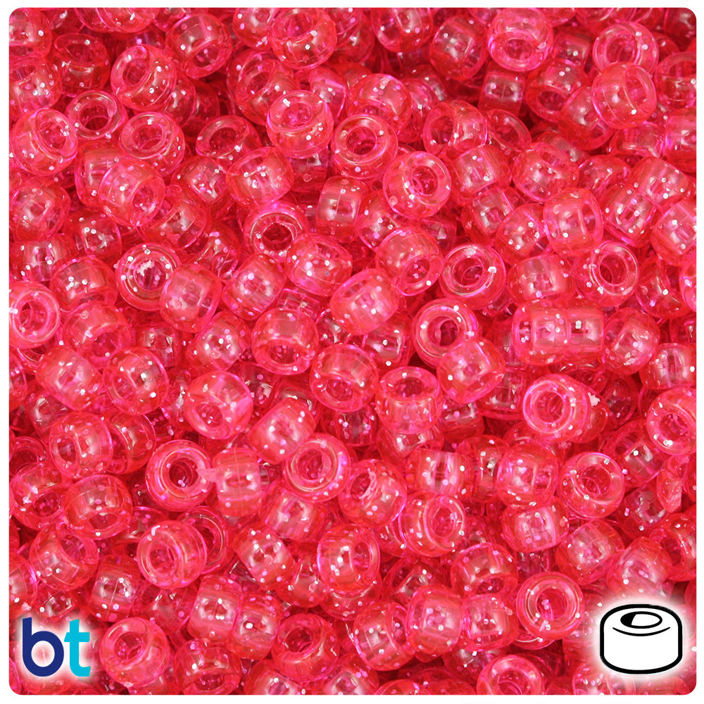 Hot Pink Sparkle 6.5mm Mini Barrel Pony Beads (1000pcs)