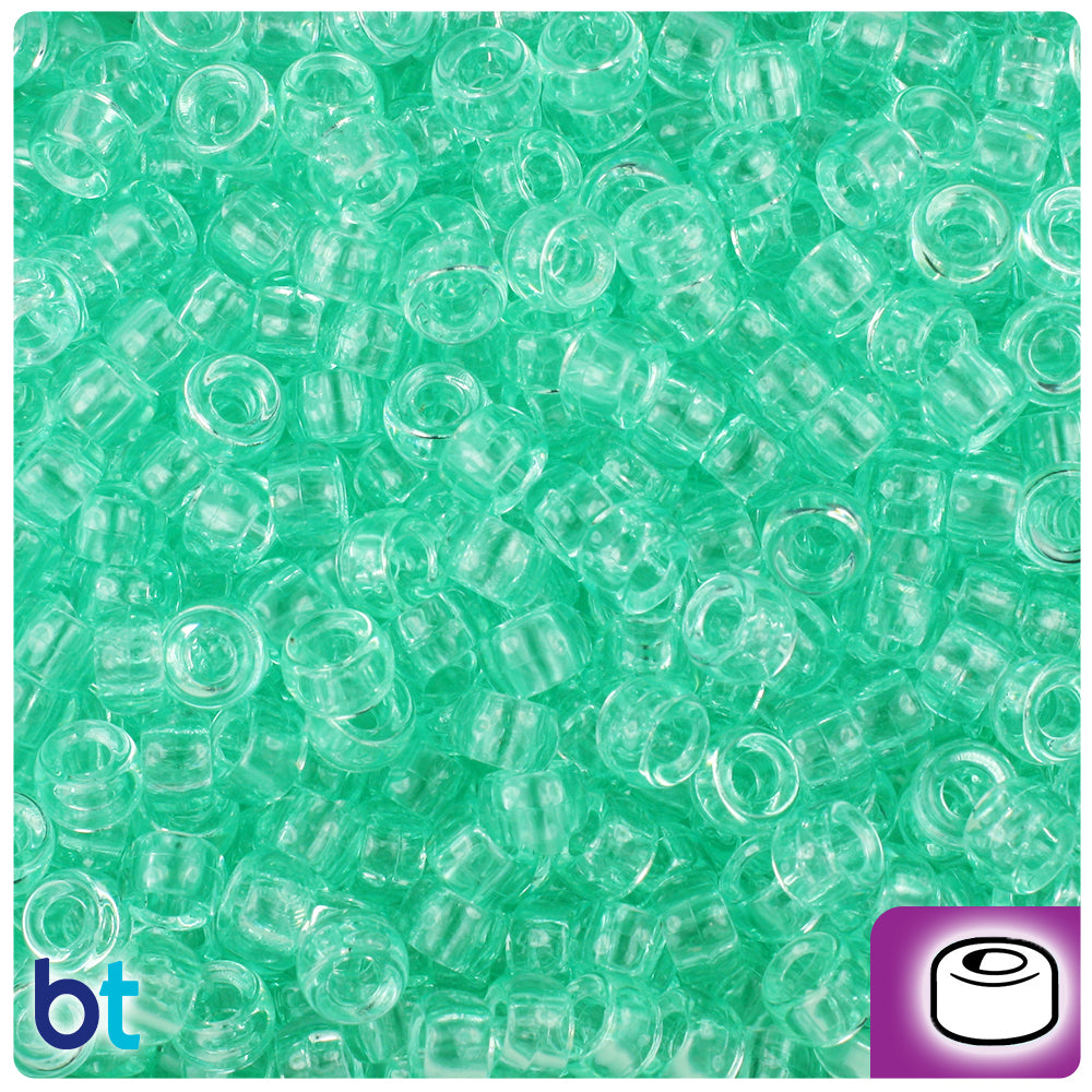 Green Aqua Transparent 6.5mm Mini Barrel Pony Beads (1000pcs)