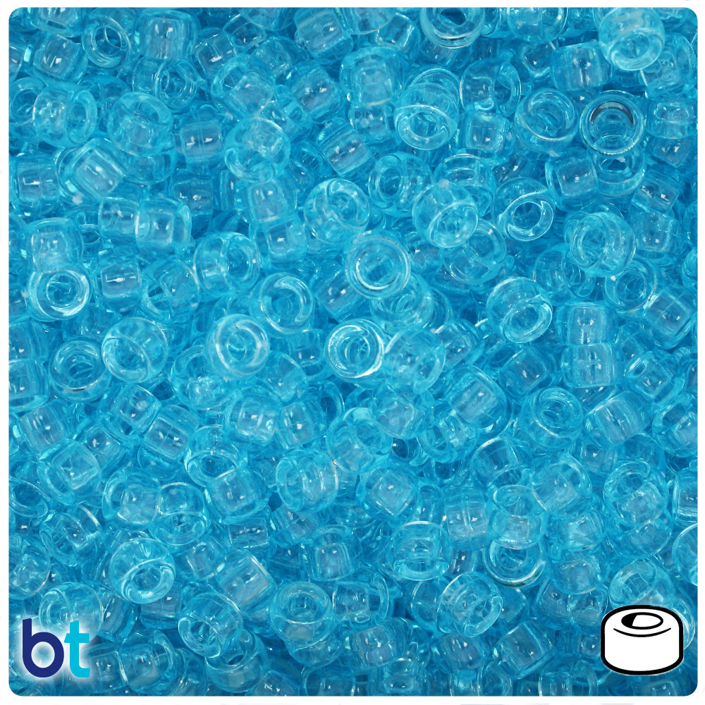 Light Turquoise Transparent 6.5mm Mini Barrel Pony Beads (200pcs)