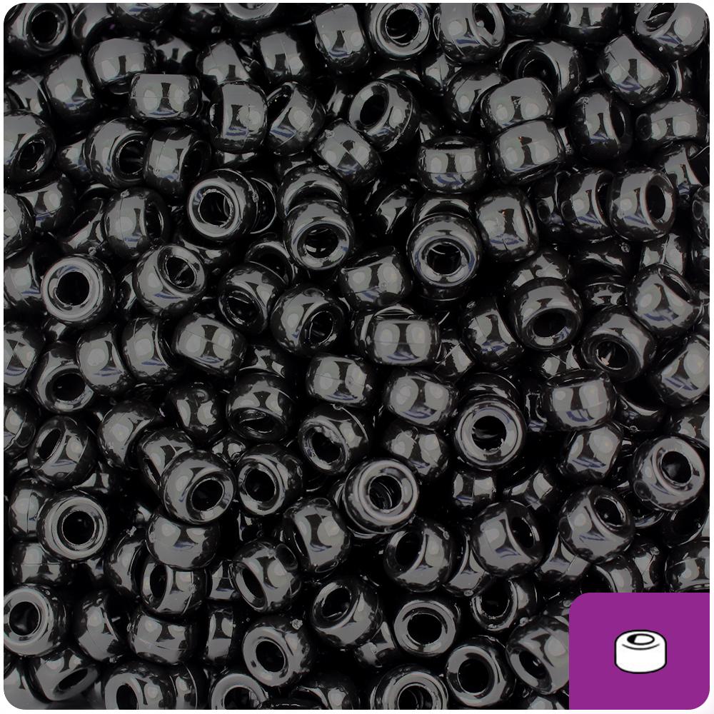 Black Opaque 6.5mm Mini Barrel Pony Beads (200pcs)