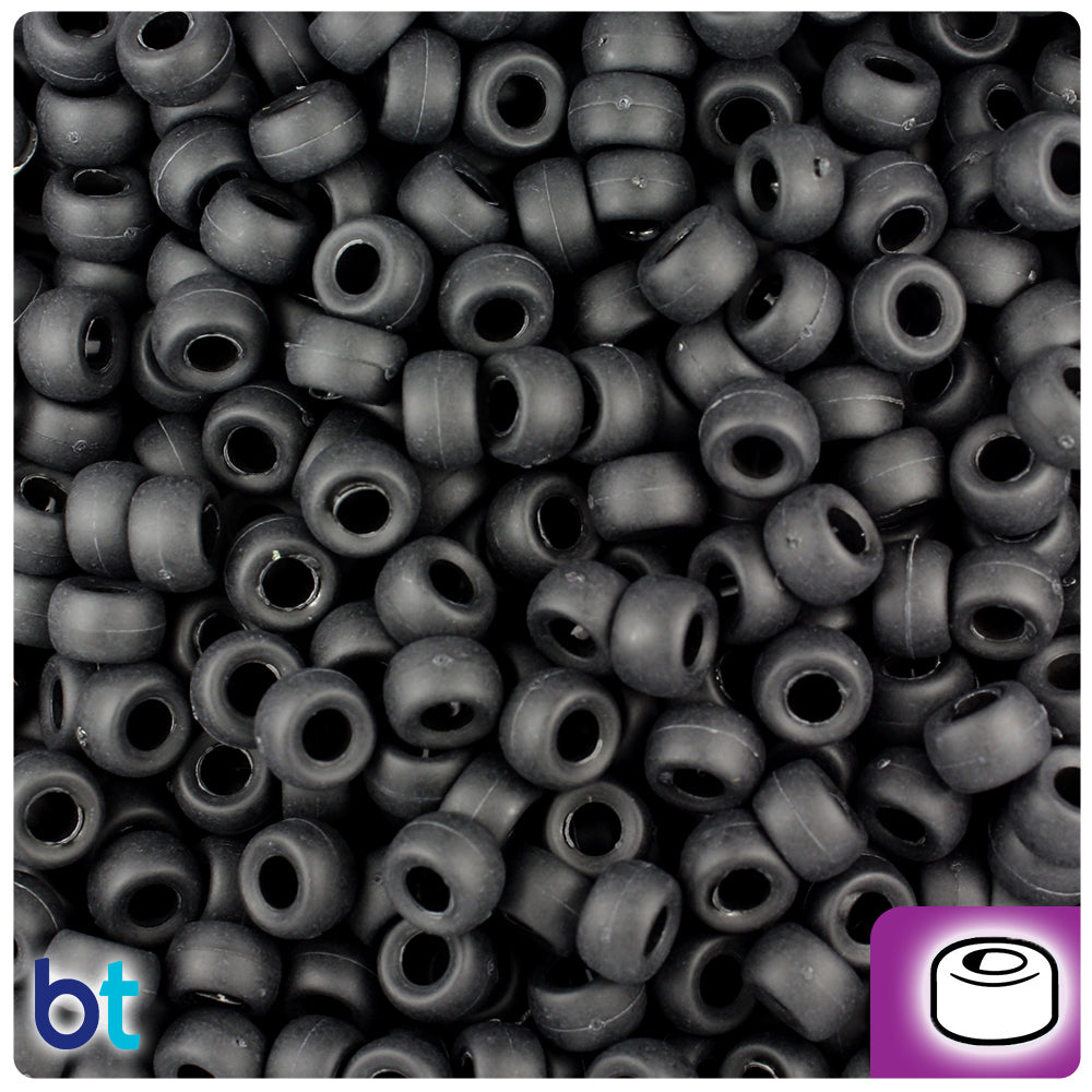 Black Matte 6.5mm Mini Barrel Pony Beads (1000pcs)