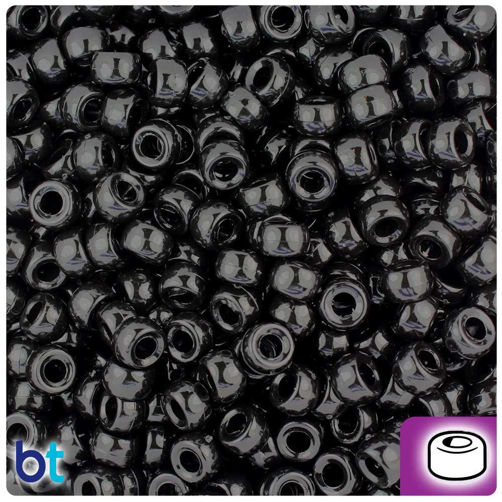 Black Opaque 6.5mm Mini Barrel Pony Beads (1000pcs)