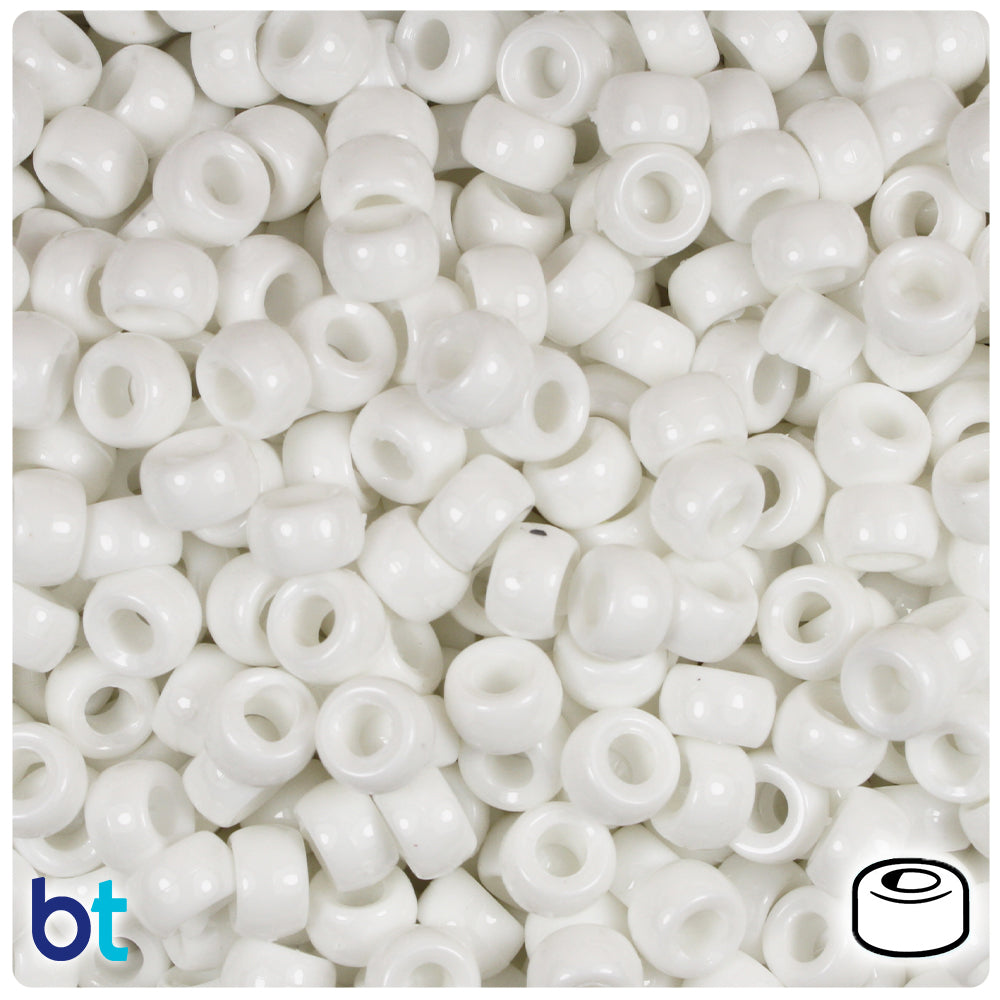 Bright White Opaque 6.5mm Mini Barrel Pony Beads (1000pcs)