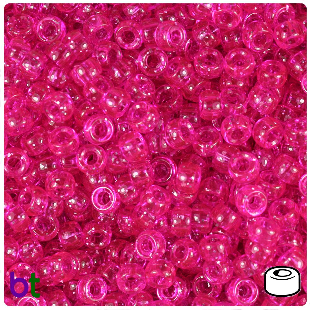 Bright Pink Sparkle 6.5mm Mini Barrel Pony Beads (200pcs)
