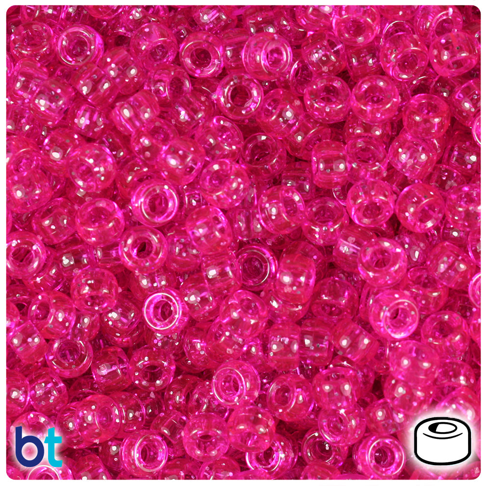 Bright Pink Sparkle 6.5mm Mini Barrel Pony Beads (1000pcs)
