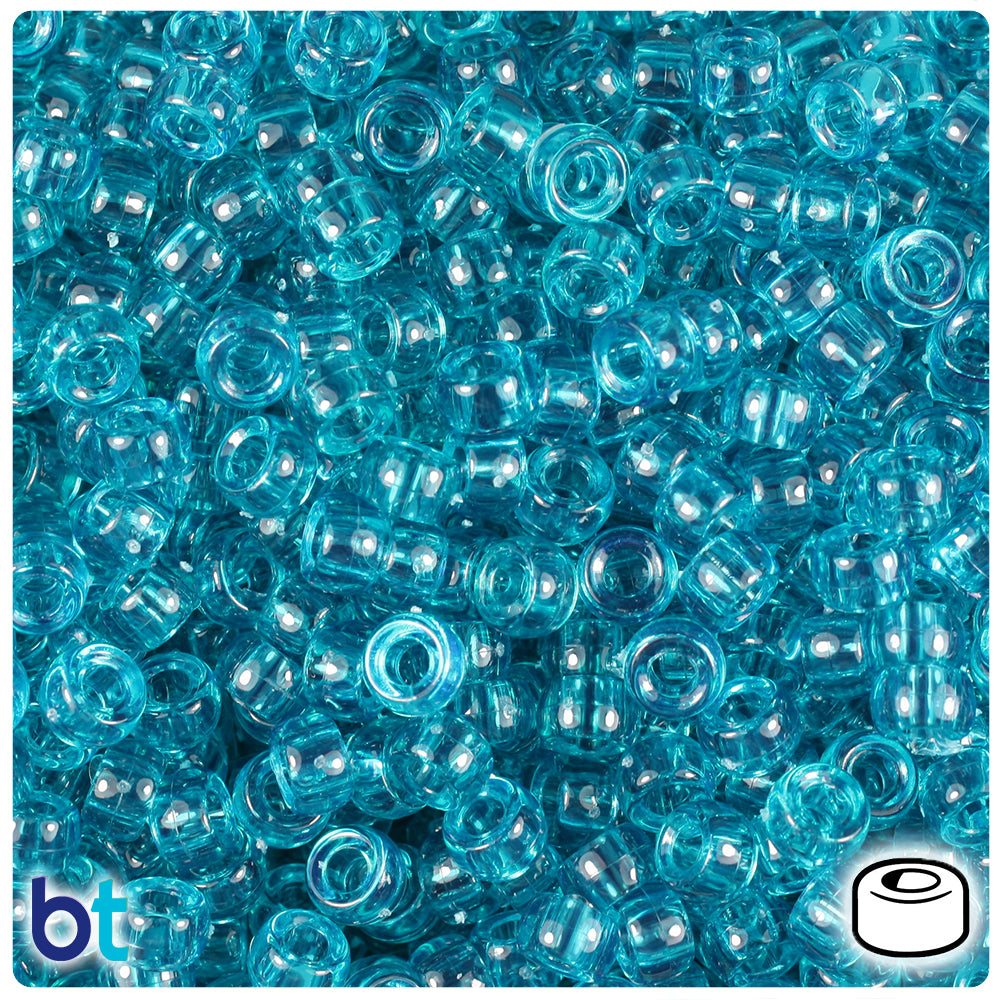 Teal Transparent 6.5mm Mini Barrel Pony Beads (1000pcs)