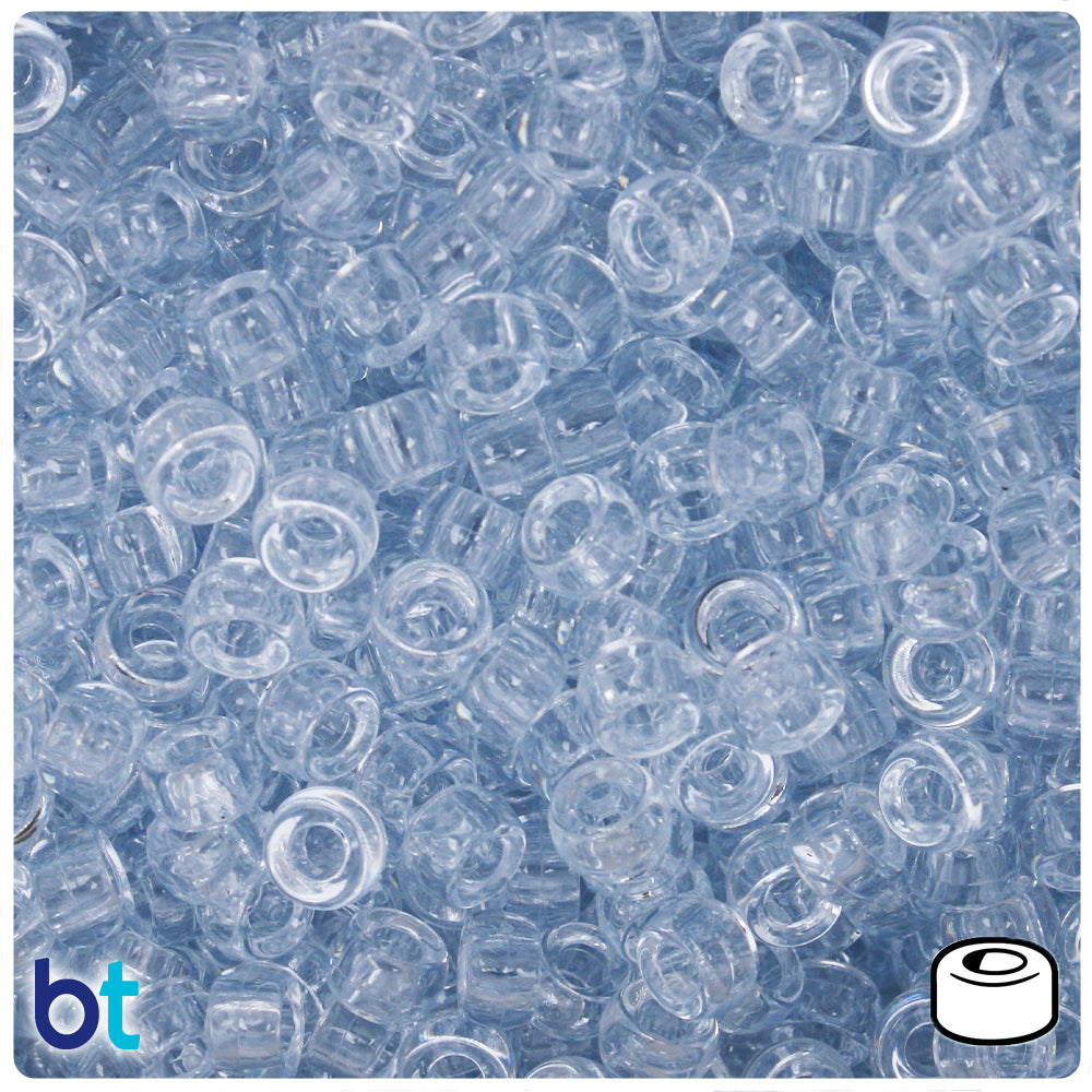 Ice Blue Transparent 6.5mm Mini Barrel Pony Beads (200pcs)