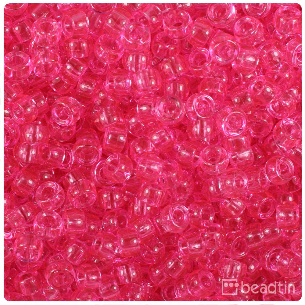 Medium Pink Transparent 6.5mm Mini Barrel Pony Beads (200pcs)
