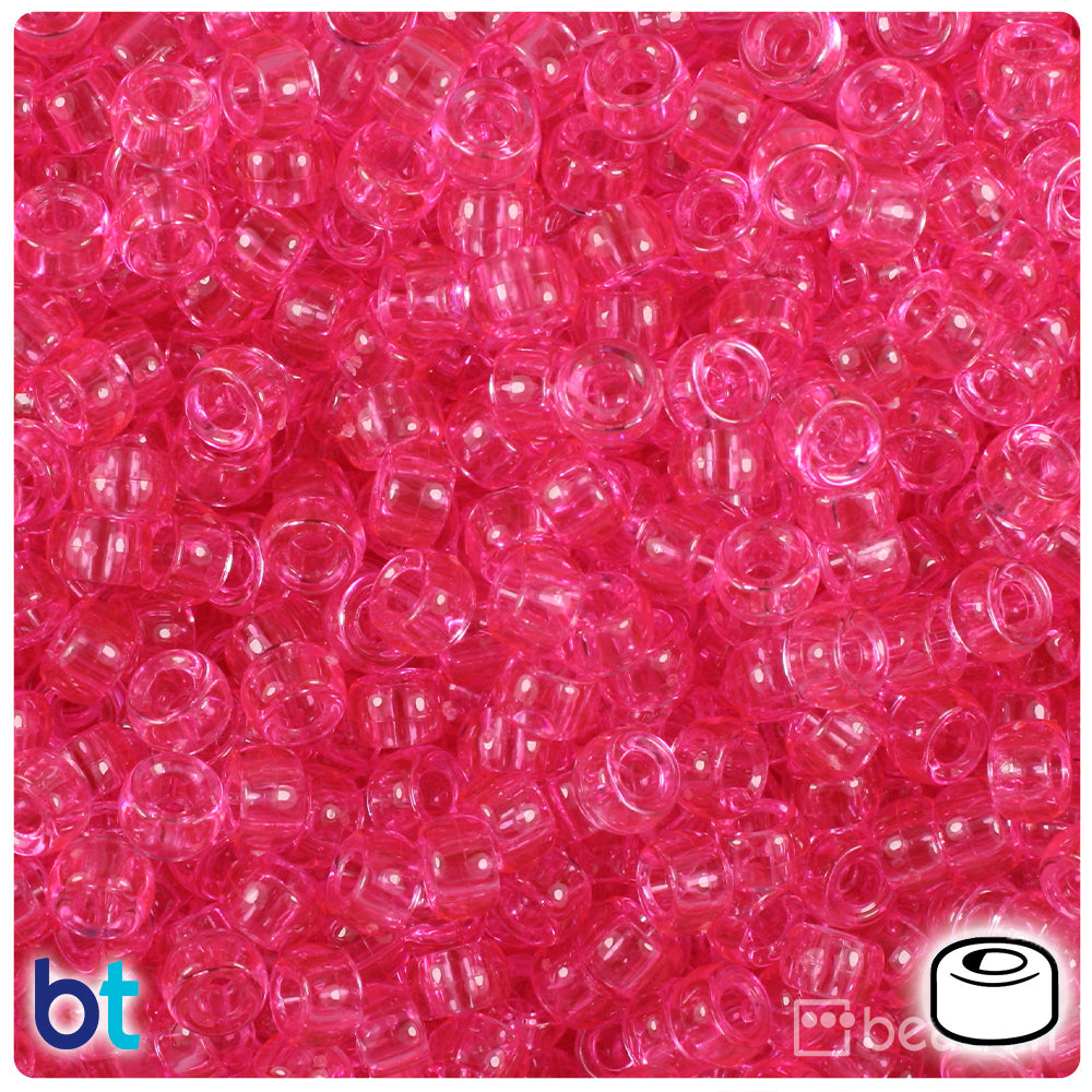 Medium Pink Transparent 6.5mm Mini Barrel Pony Beads (1000pcs)