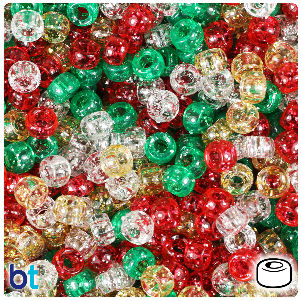 Christmas Mix Sparkle 6.5mm Mini Barrel Pony Beads (1000pcs)