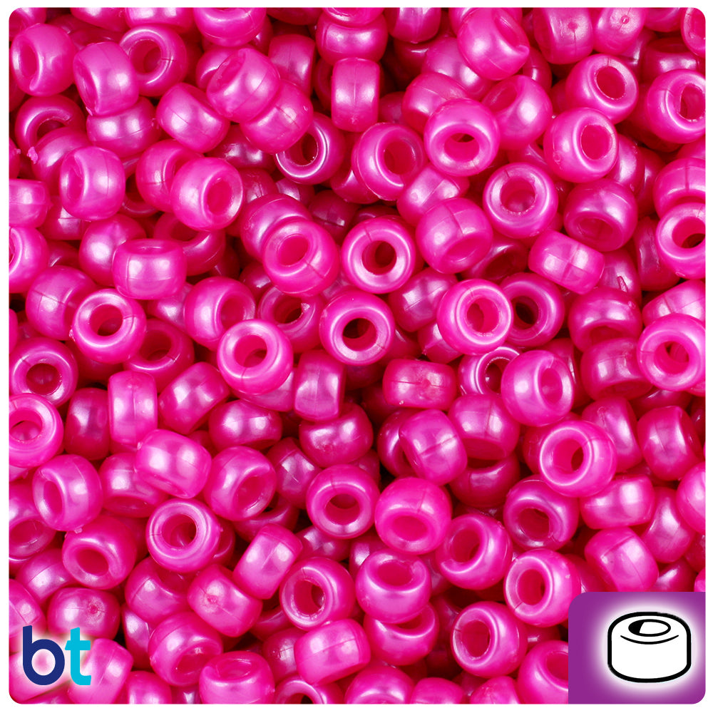 Hot Pink Pearl 6.5mm Mini Barrel Pony Beads (1000pcs)