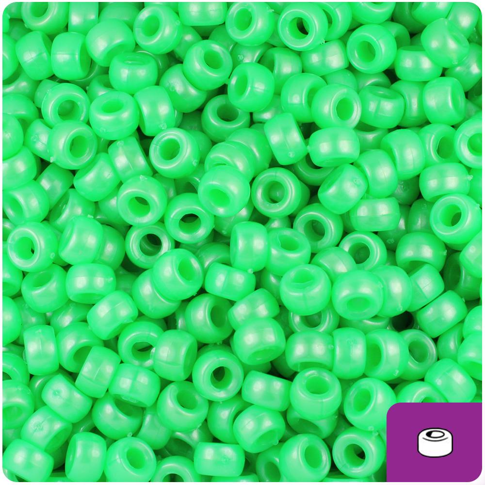 Bright Green Pearl 6.5mm Mini Barrel Pony Beads (200pcs)