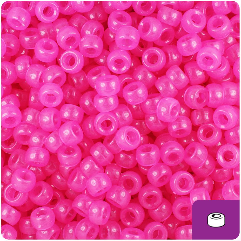 Pink Glow 6.5mm Mini Barrel Pony Beads (200pcs)