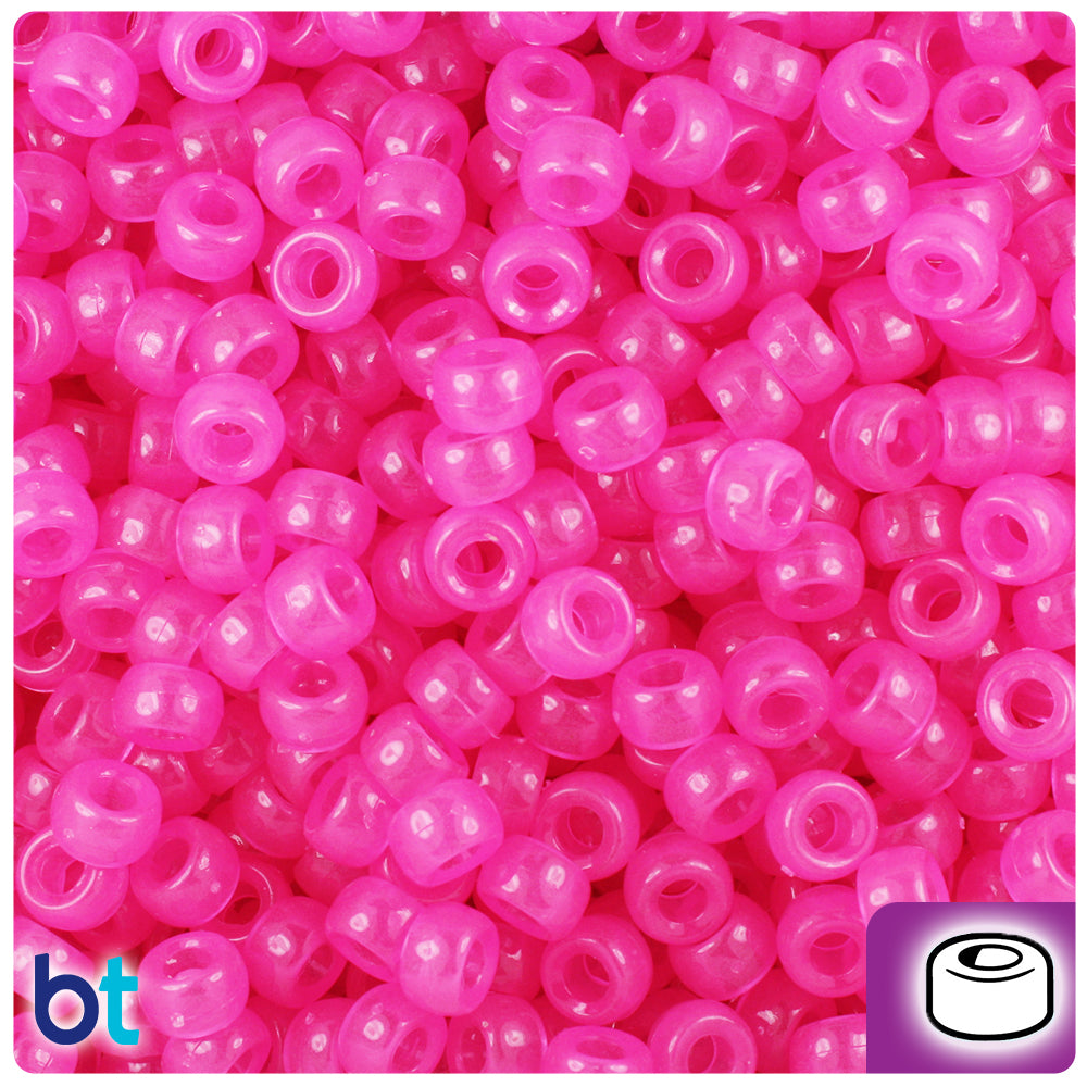 Pink Glow 6.5mm Mini Barrel Pony Beads (1000pcs)