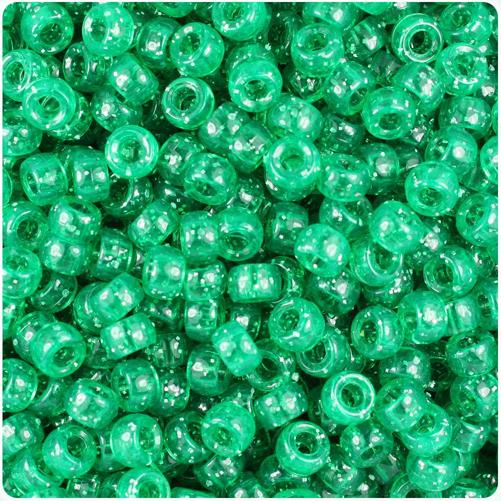 Emerald Sparkle 6.5mm Mini Barrel Pony Beads (200pcs)