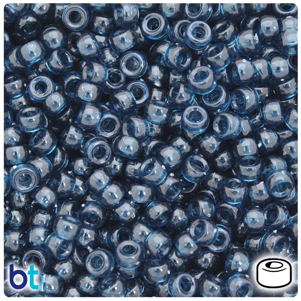 Montana Blue Transparent 6.5mm Mini Barrel Pony Beads (1000pcs)