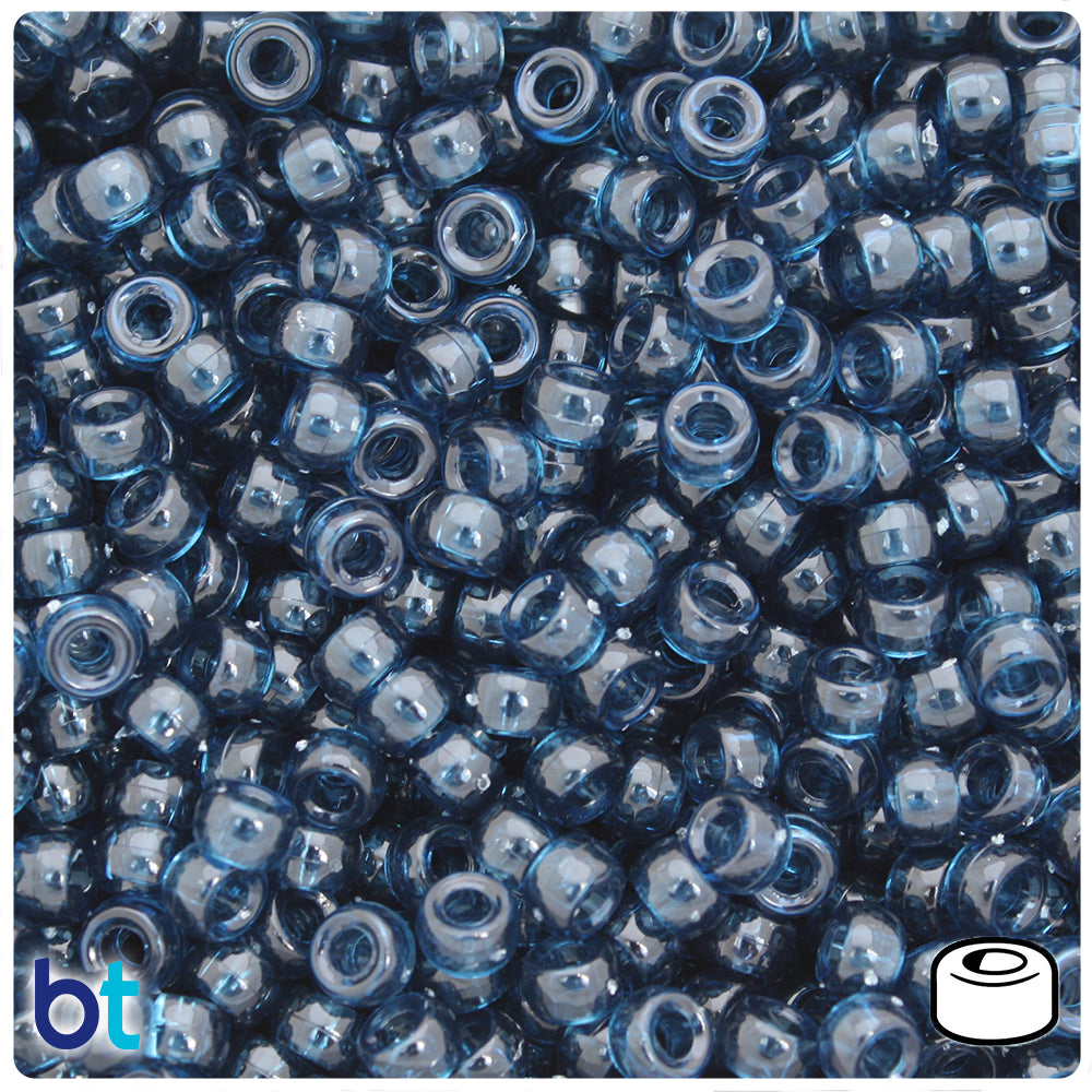 Montana Blue Transparent 6.5mm Mini Barrel Pony Beads (200pcs)