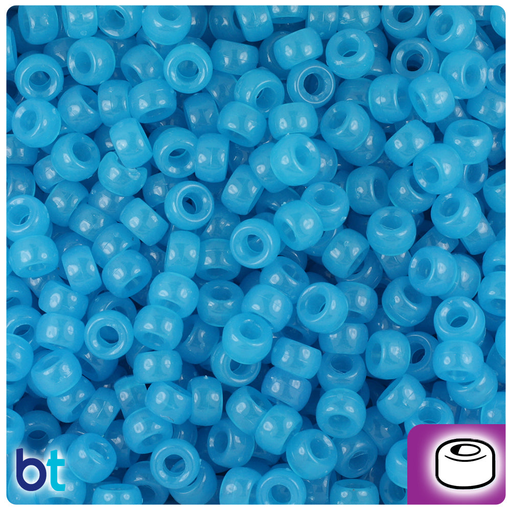 Blue Glow 6.5mm Mini Barrel Pony Beads (1000pcs)