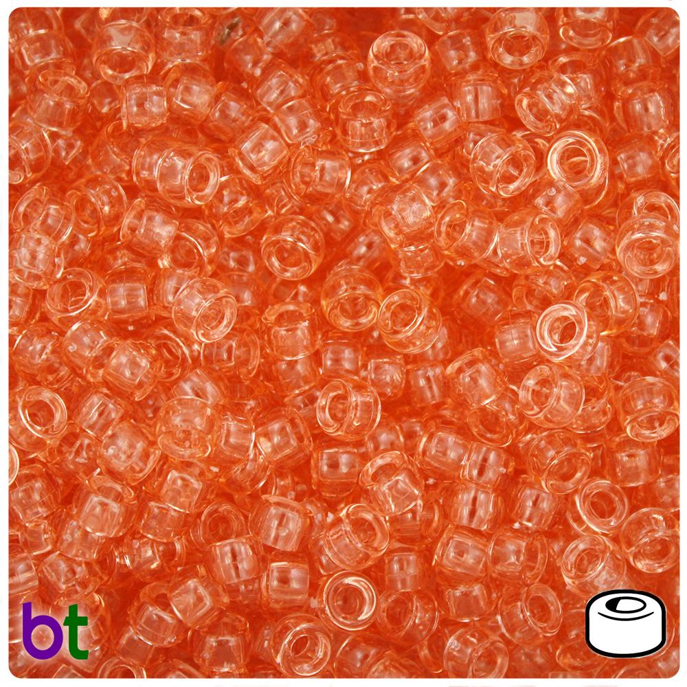 Tangerine Transparent 6.5mm Mini Barrel Pony Beads (200pcs)