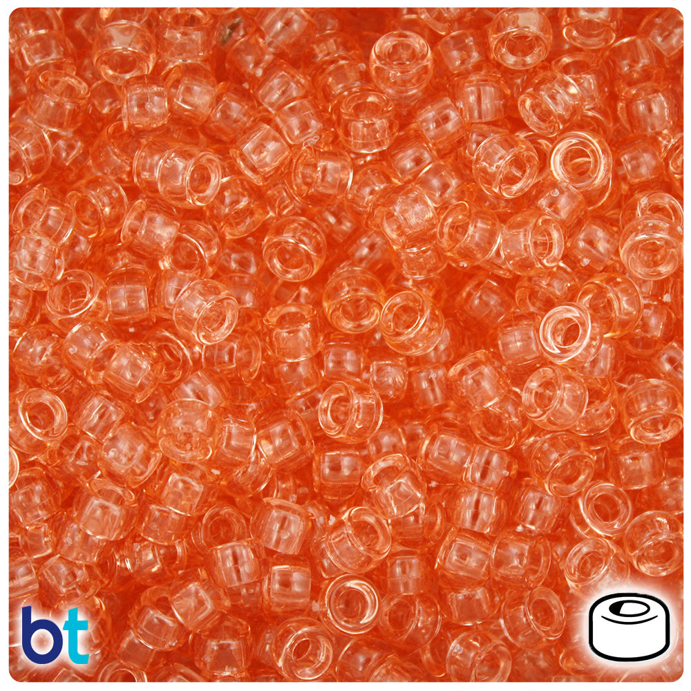 Tangerine Transparent 6.5mm Mini Barrel Pony Beads (1000pcs)