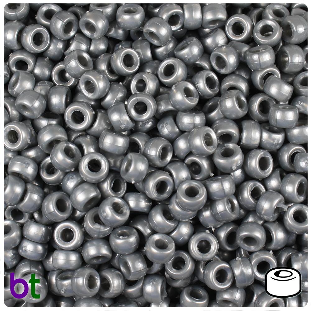 Grey Pearl 6.5mm Mini Barrel Pony Beads (200pcs)