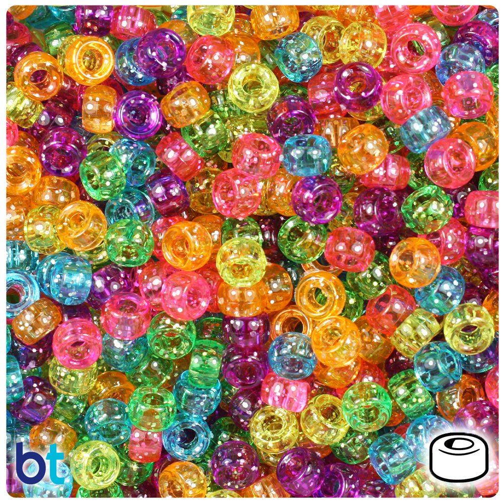 Jelly Mix Sparkle 6.5mm Mini Barrel Pony Beads (1000pcs)