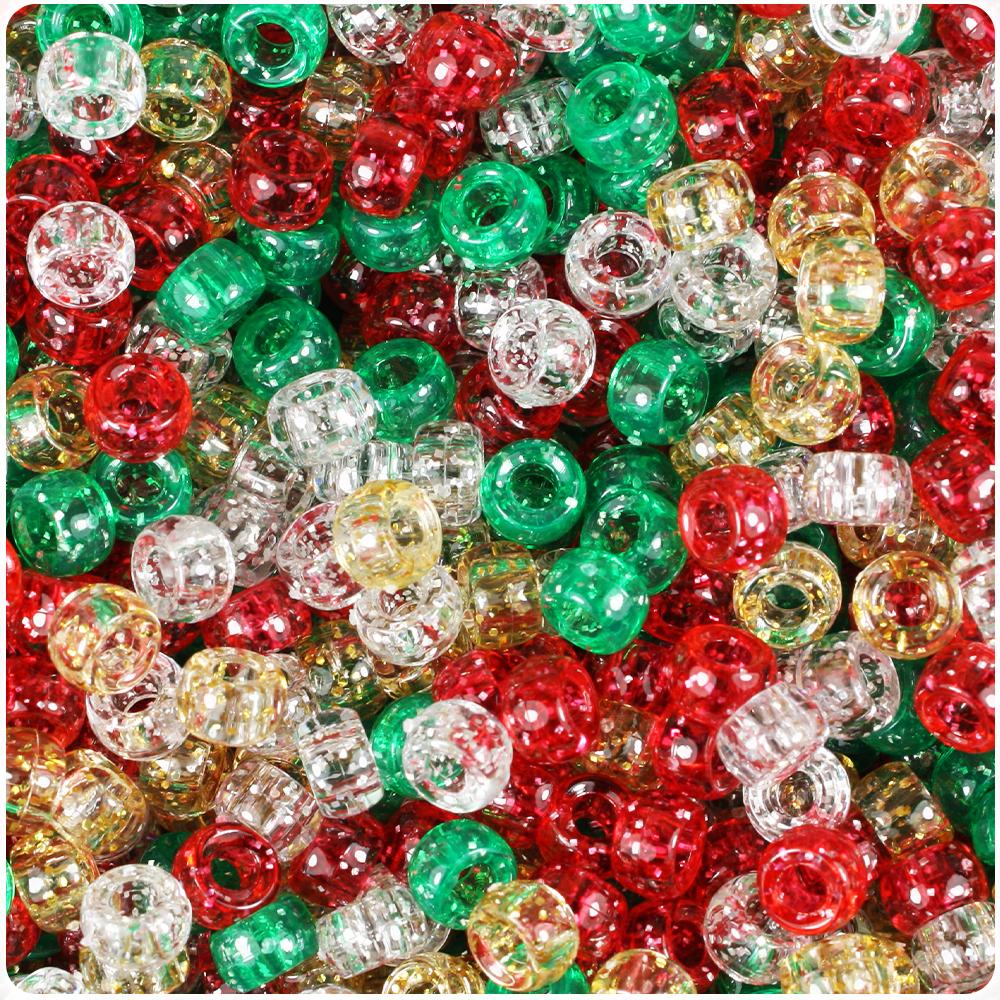 Christmas Mix Sparkle 6.5mm Mini Barrel Pony Beads (200pcs)