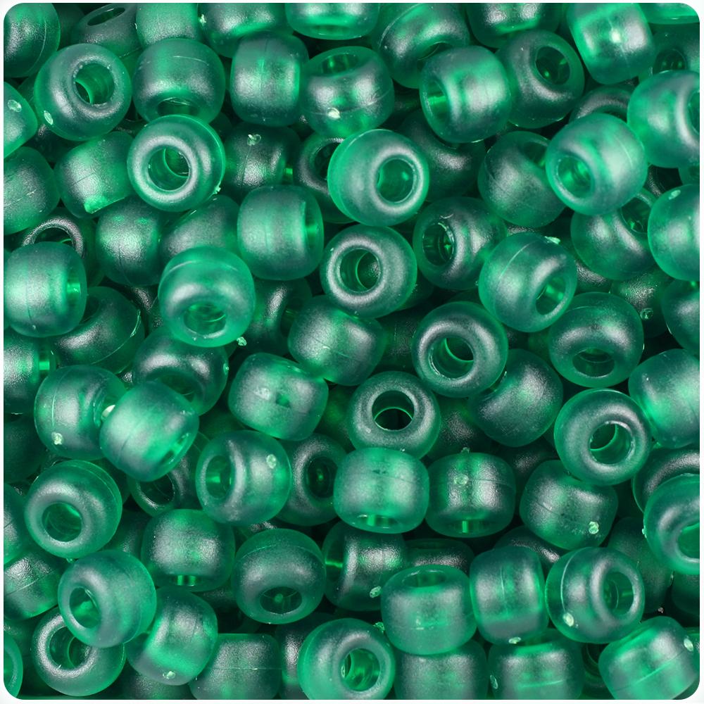 Emerald Frosted 9mm Barrel Pony Beads (100pcs)