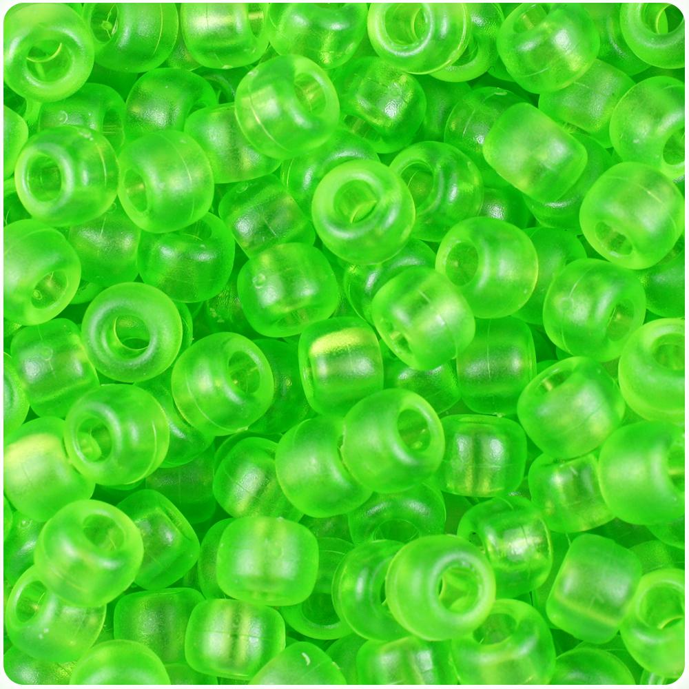 Lime Frosted 9mm Barrel Pony Beads (100pcs)