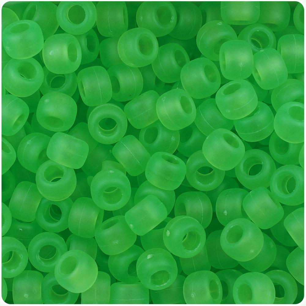 Mint Frosted 9mm Barrel Pony Beads (100pcs)