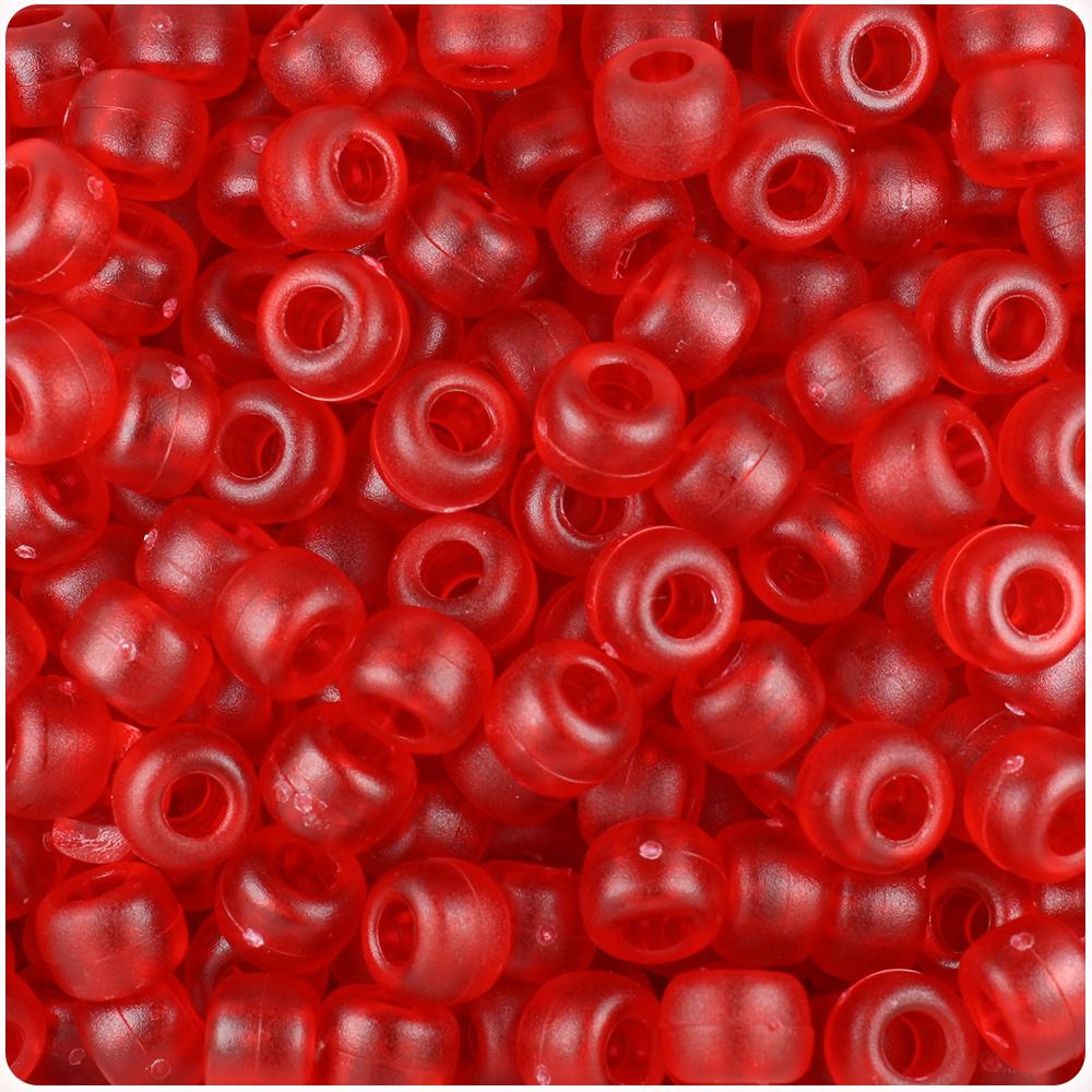 Ruby Frosted 9mm Barrel Pony Beads (100pcs)