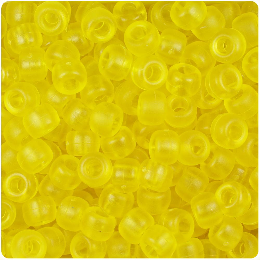 Yellow Frosted 9mm Barrel Pony Beads (100pcs)