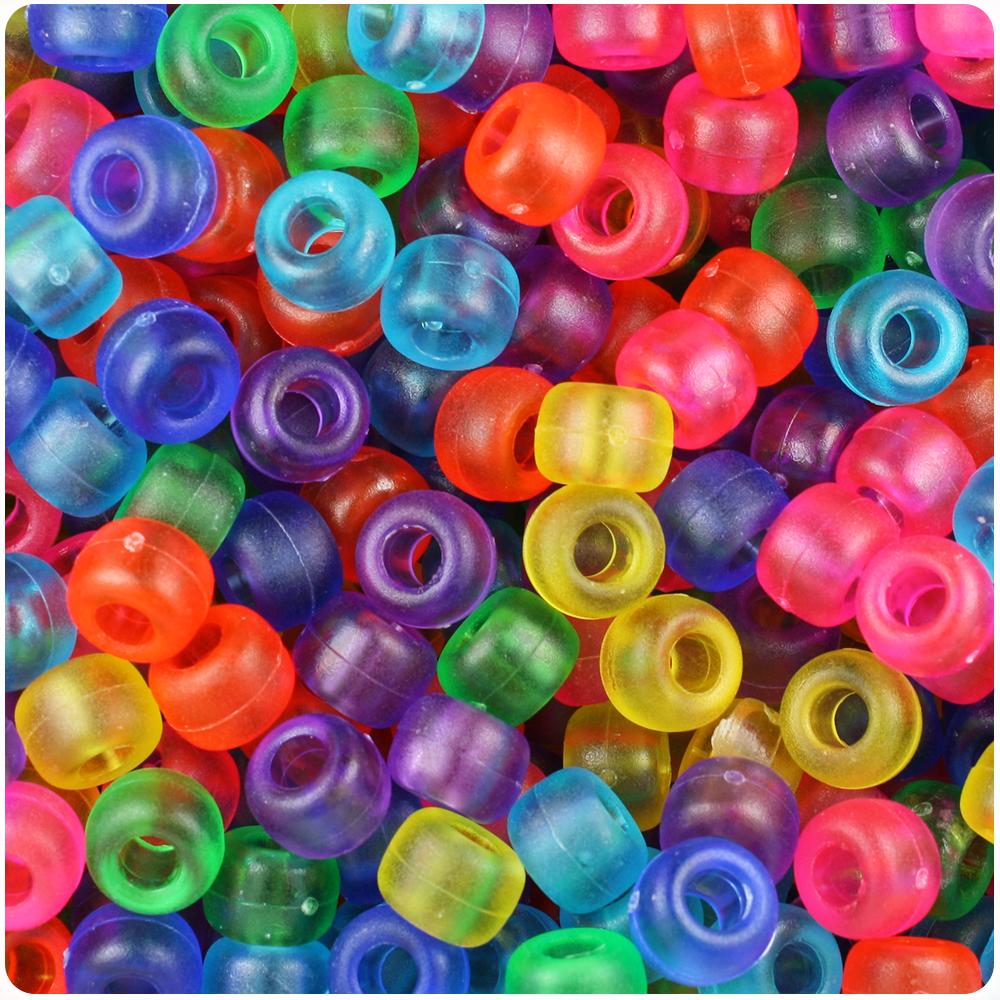 Mixed Frosted 9mm Barrel Pony Beads (100pcs)