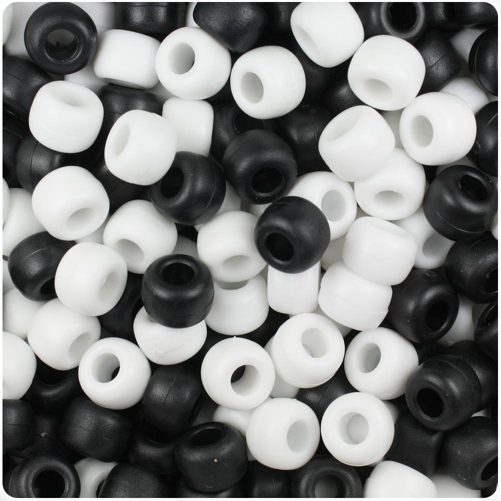Black & White Matte 9mm Barrel Pony Beads (100pcs)