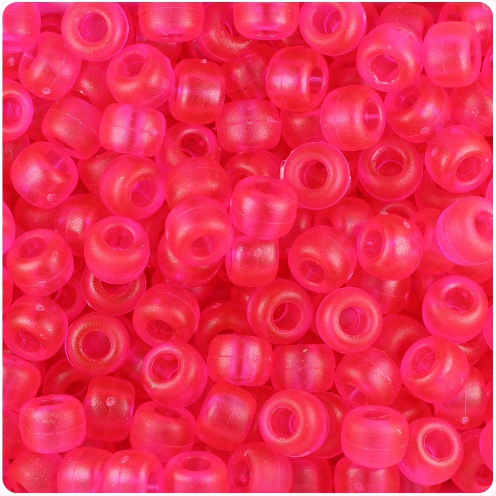 Hot Pink Frosted 9mm Barrel Pony Beads (100pcs)