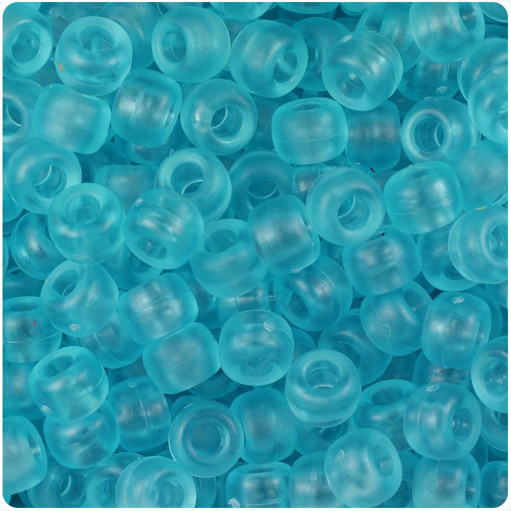 Light Turquoise Frosted 9mm Barrel Pony Beads (100pcs)