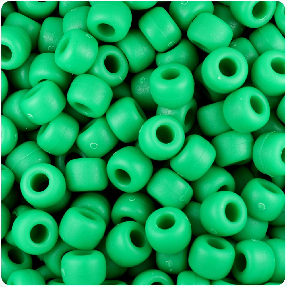 Green Matte 9mm Barrel Pony Beads (100pcs)