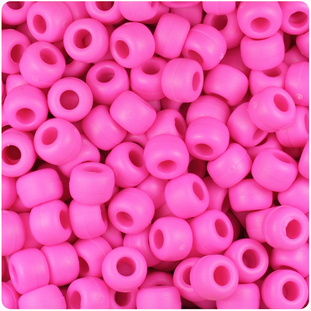 Dark Pink Matte 9mm Barrel Pony Beads (100pcs)