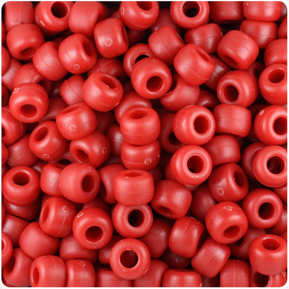 Red Matte 9mm Barrel Pony Beads (100pcs)