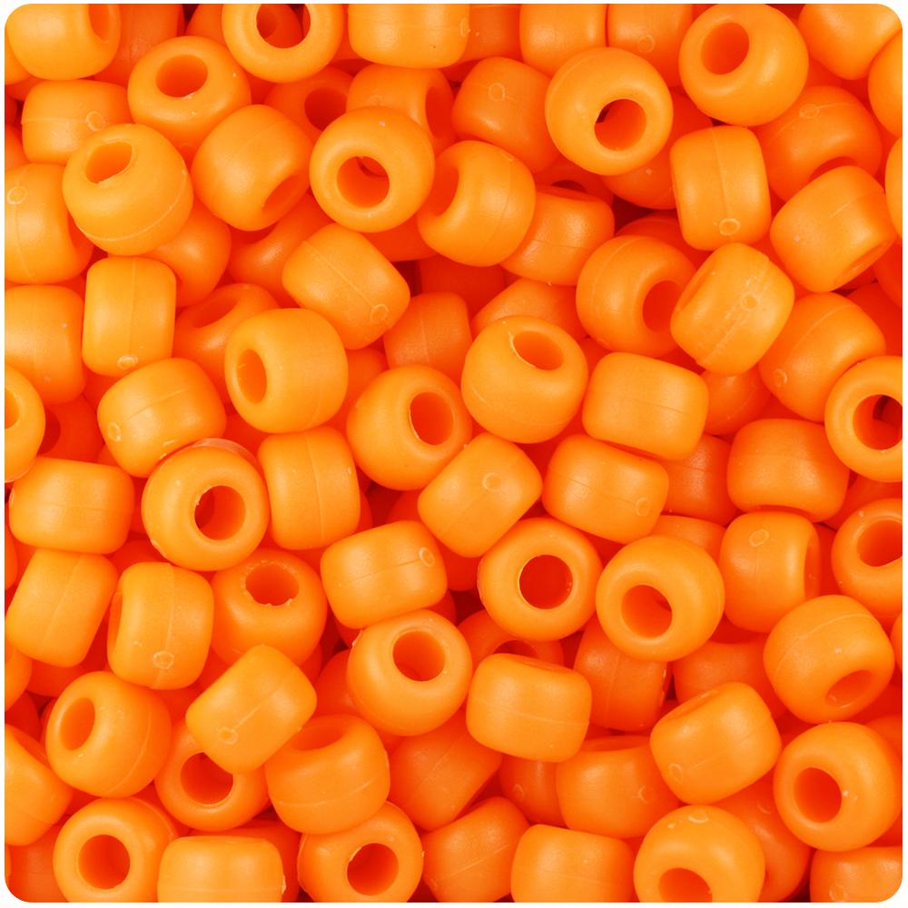 Orange Matte 9mm Barrel Pony Beads (100pcs)