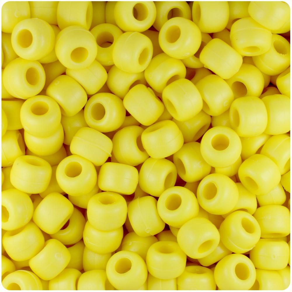 Yellow Matte 9mm Barrel Pony Beads (100pcs)
