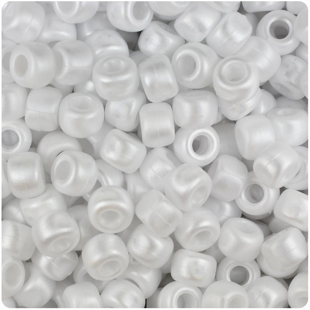 White Ashed Pearl 9mm Barrel Pony Beads (100pcs)