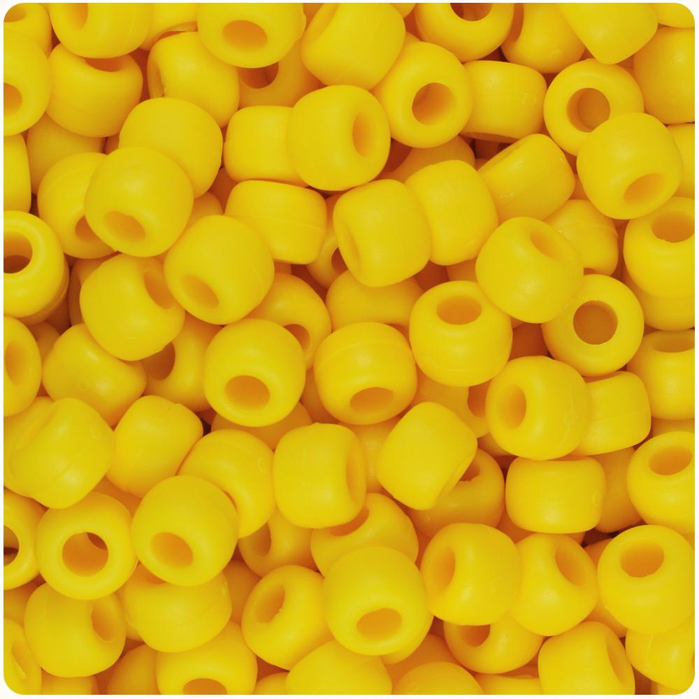 Bright Yellow Matte 9mm Barrel Pony Beads (100pcs)