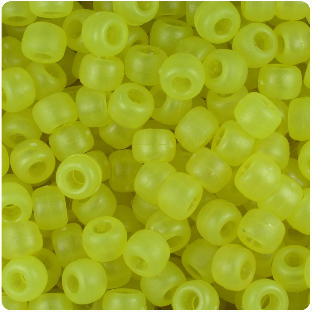 Yellow Glow Frosted 9mm Barrel Pony Beads (100pcs)