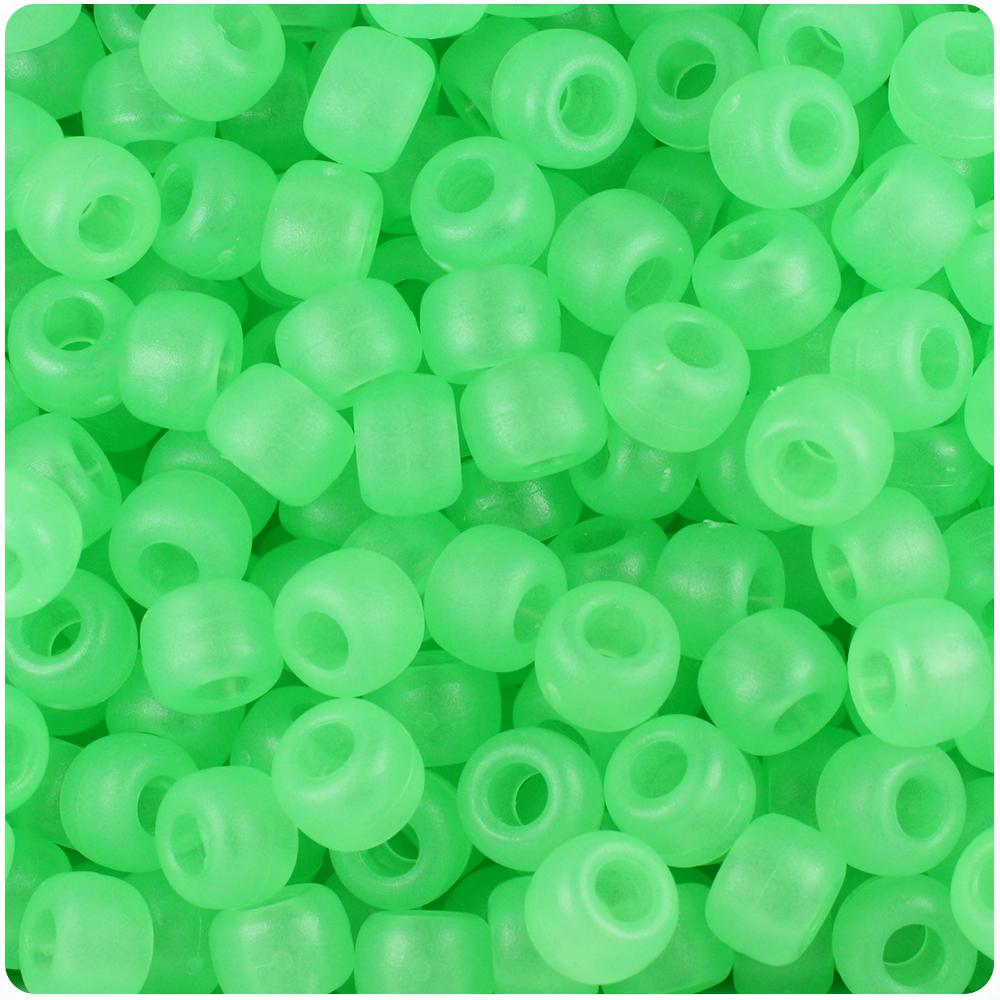 Green Glow Frosted 9mm Barrel Pony Beads (100pcs)