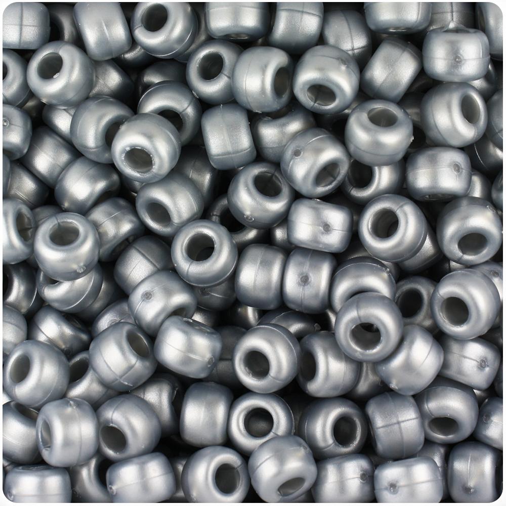Grey Ashed Pearl 9mm Barrel Pony Beads (100pcs)