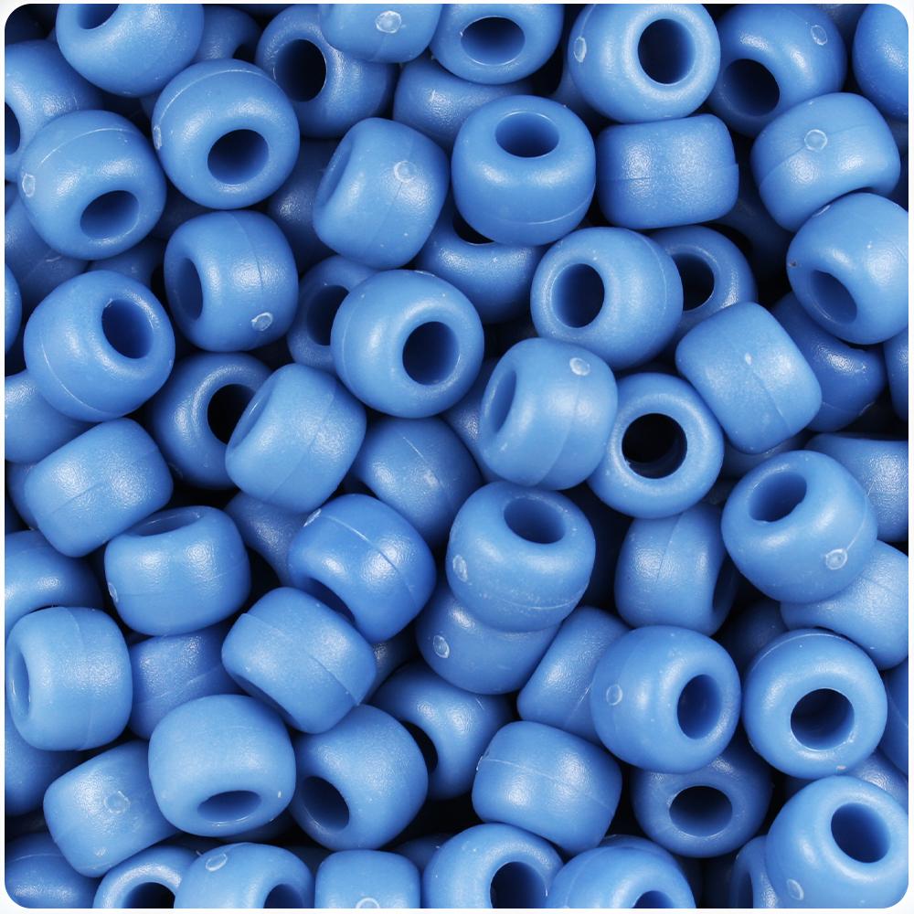 Denim Blue Matte 9mm Barrel Pony Beads (100pcs)